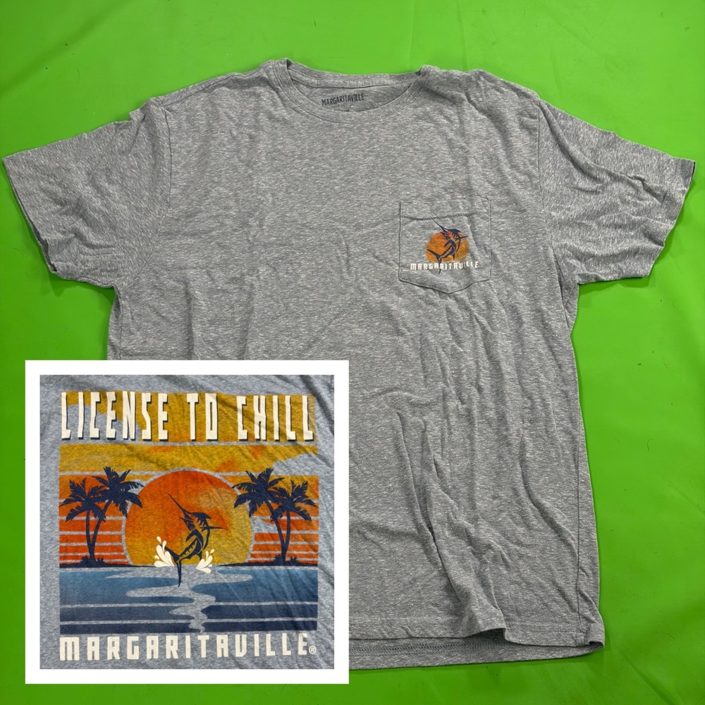 Margaritaville License to Chill Pocket T-Shirt Mens L Blue Marlin Fishing Tee